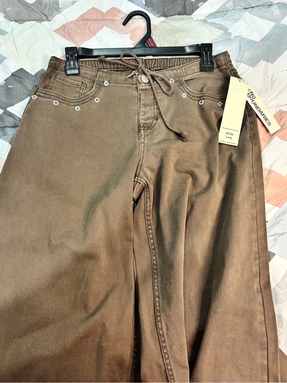 No Boundaries Brown Wide-Leg Drawstring Jeans